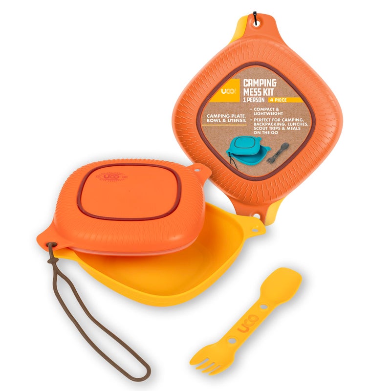 UCO 4-Piece Camping, Backpacking, Outdoor Kitchen Gear Mess Kit with Bowl, Plate and 3-in-1 Spork Utensil Set - Image 1